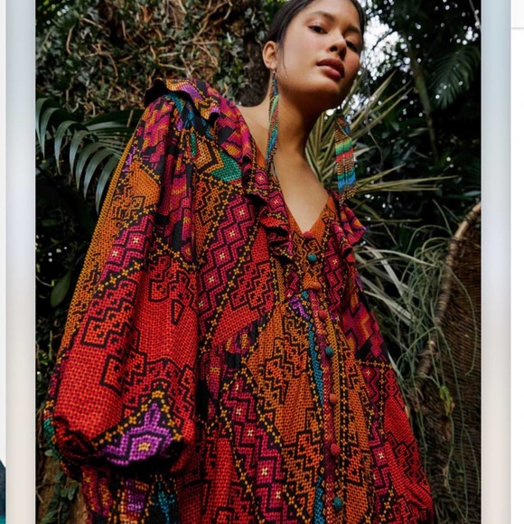 Farm Rio Yawanawa Stripes Ankle Length Dress - Picture 4 of 7